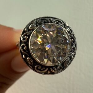 Moissanite Swirl Halo 925 Sterling Silver Ring Sz 7